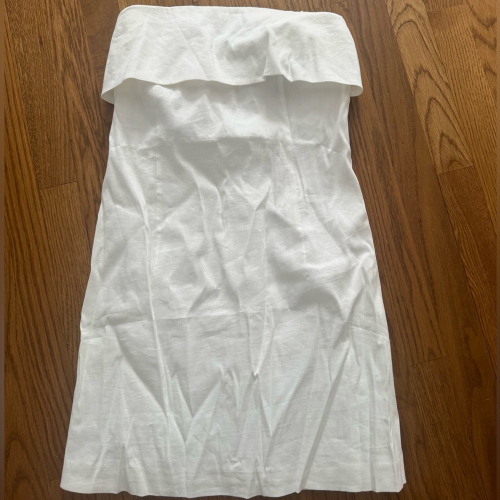 Theory white linen strapless dress